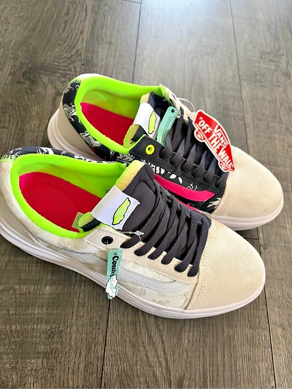 Vans Old Skool Over Single Day Multi/True White Neon Green Pink Men 11.5 721356